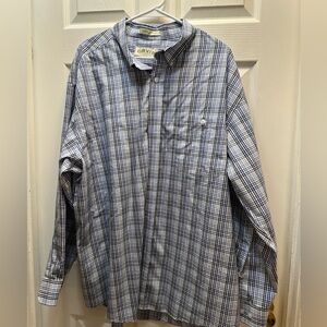 Orvis Men's White and Blue Plaid Button-Down Shirt